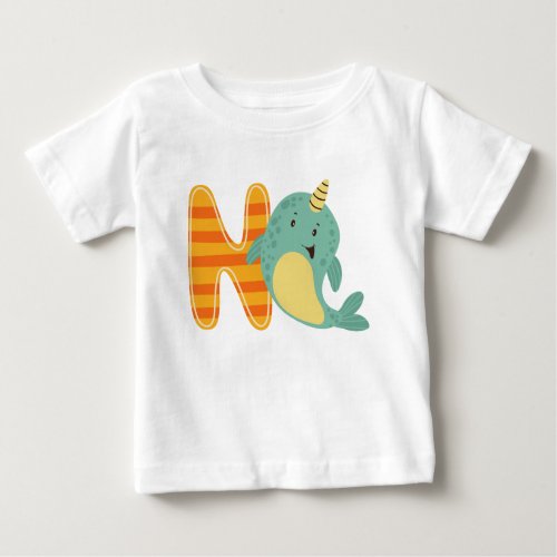 Animal Alphabet N For Narwhal Baby T_Shirt