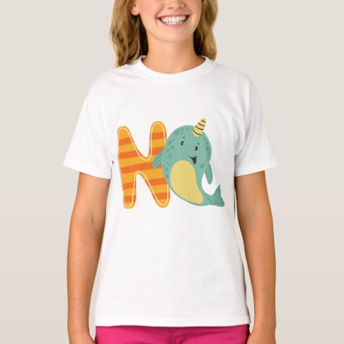 Animal Alphabet N For Narwhal T_Shirt