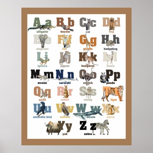 Animal Alphabet  Nursery and Kids Wall Art Poster