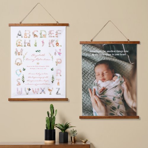 Animal Alphabet  Nursery Birth Stats  Photo Hanging Tapestry