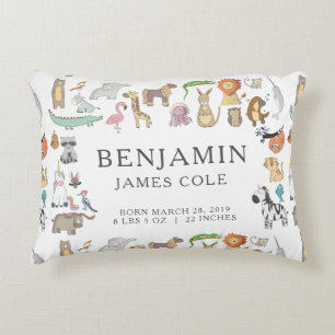 Animal Alphabet   Nursery Birth Stats Pillow