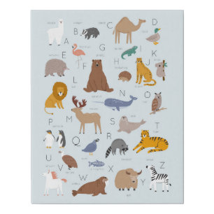Animal Alphabet Nursery Kids Room Faux Canvas Print