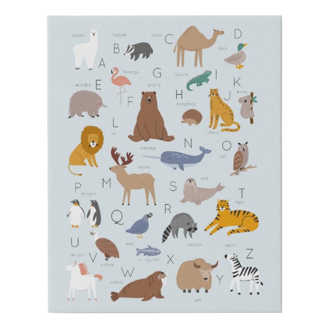 Animal Alphabet Nursery Kids Room  Faux Canvas Print (Front)