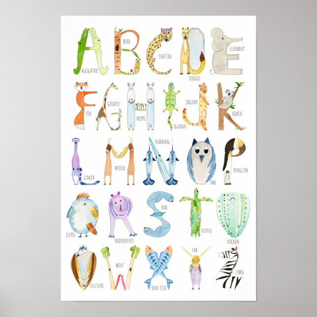 Animal Alphabet Poster - 13 x 19 inches (Front)