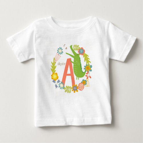 Animal Alphabet Series Alligator Letter A   Baby T_Shirt
