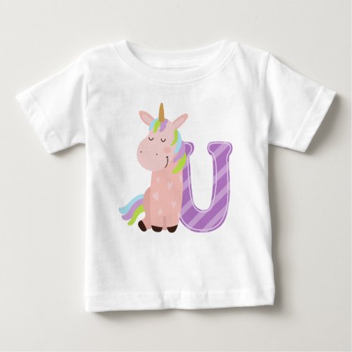 Animal Alphabet U For Unicorn Baby T_Shirt
