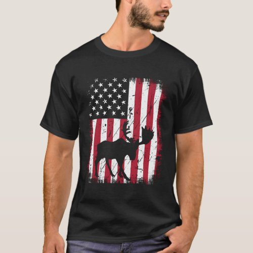 Animal American Flag 4Th Of July Moose T_Shirt