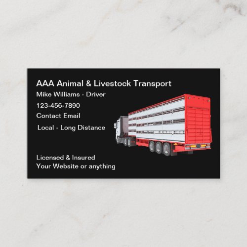 Animal And Livestock Transportation Business Card