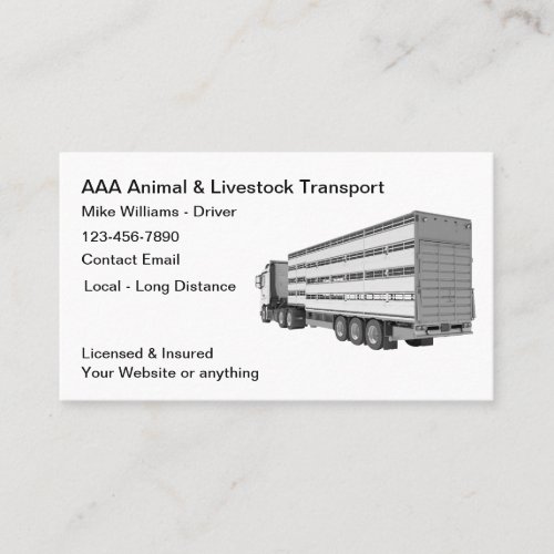 Animal And Livestock Transportation Service Business Card