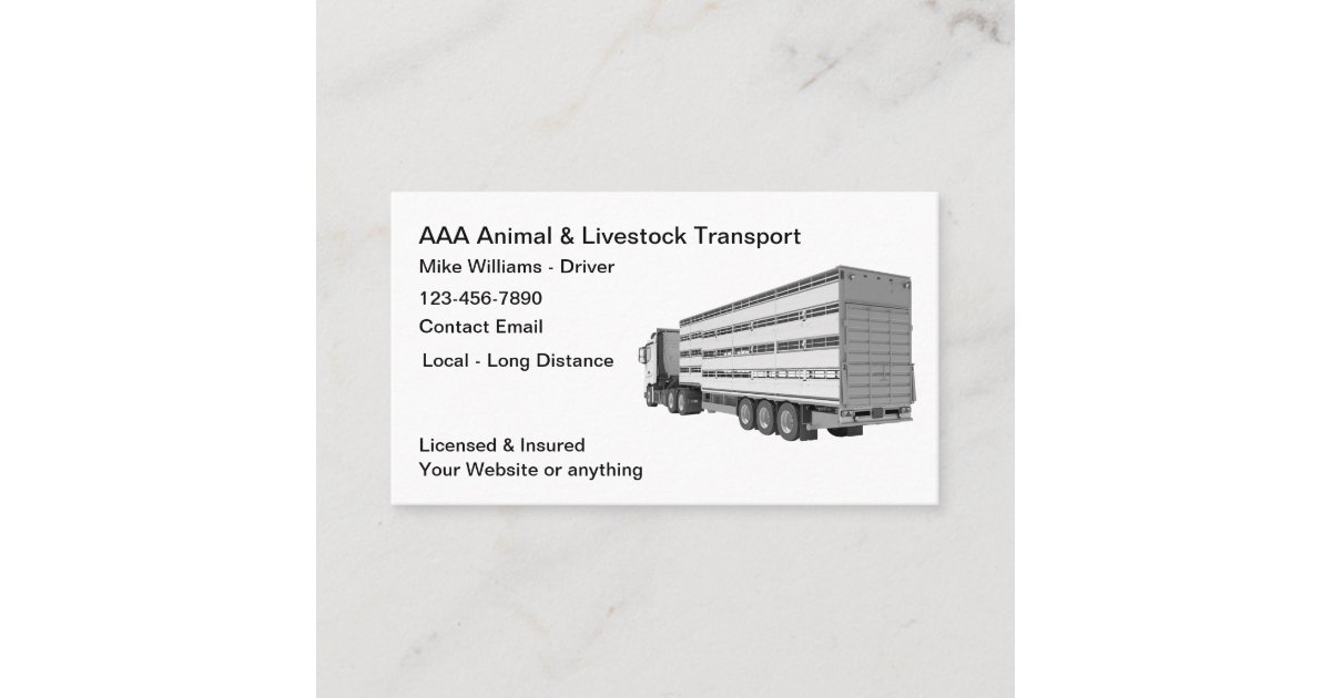 Animal And Livestock Transportation Service Business Card Photo Inspiration