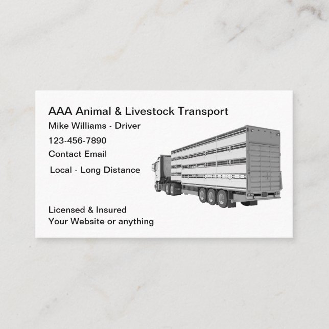 Animal And Livestock Transportation Service Business Card (Front)