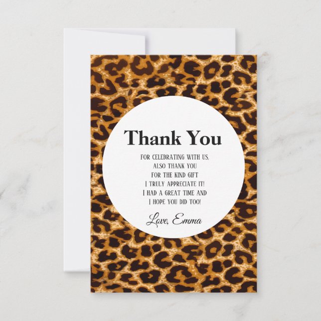 Animal, animal print, Leopard ,cheetah thank you Card (Front)