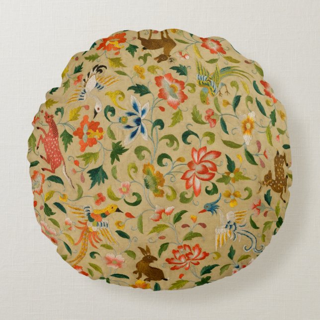 Animal Antique Horse Bird Deer Rabbit Round Pillow (Front)