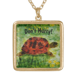 Animal Art Tortoise Quote Gold Plated Necklace
