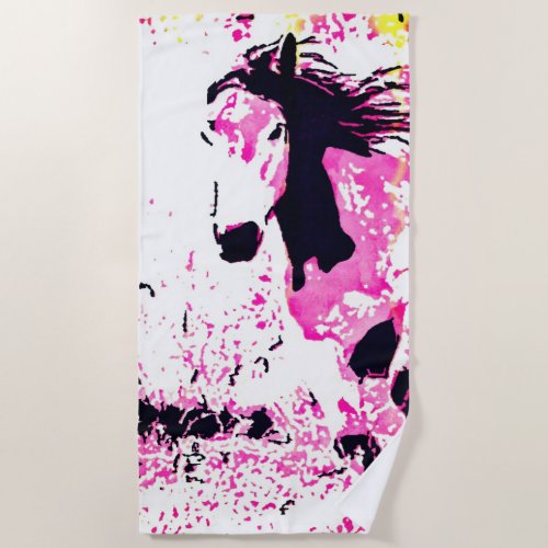 Animal ArtStudio Pink Horse Beach Towel