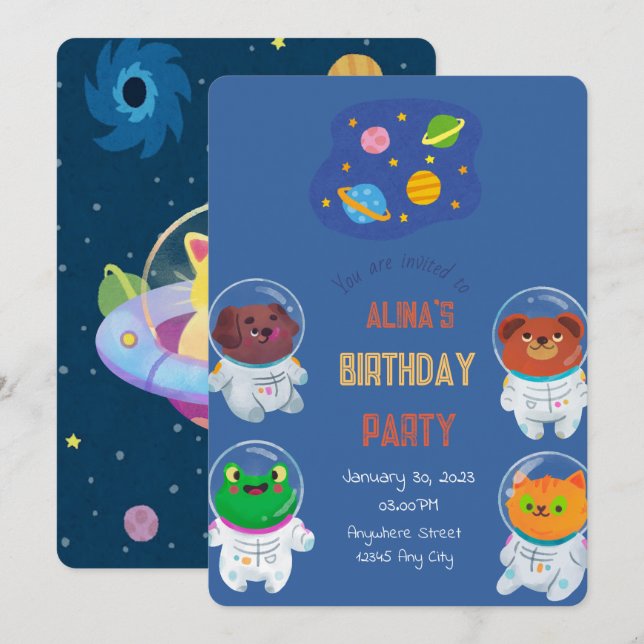 Animal Astronauts Birthday Invitation (Front/Back)