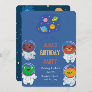 Animal Astronauts Birthday Invitation