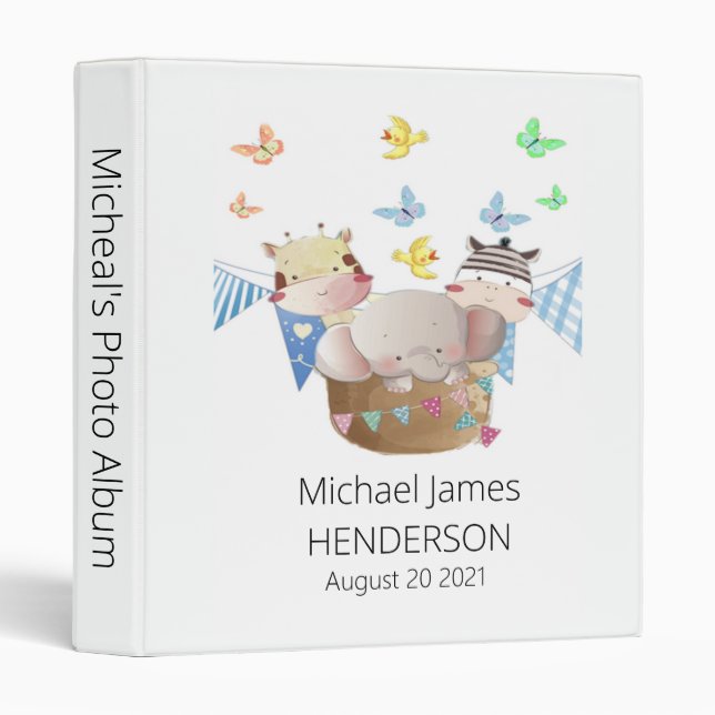 Animal Baby Boy Photo Album 3 Ring Binder (Front/Spine)