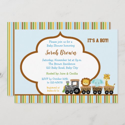Animal Baby Boy Shower Invitations Train Prints