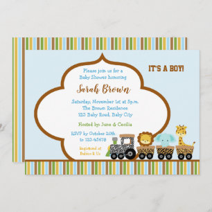 Animal Baby Boy Shower Invitations (Train) Prints