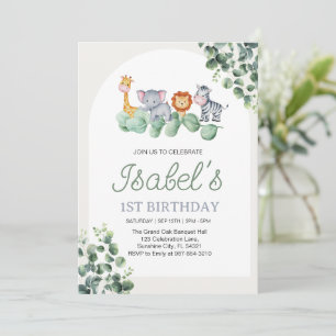 Animal Baby First birthday,Eucalyptus 1st Birth Invitation