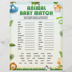Animal Baby Match Baby Shower Game [Animal Theme]  Letterhead
