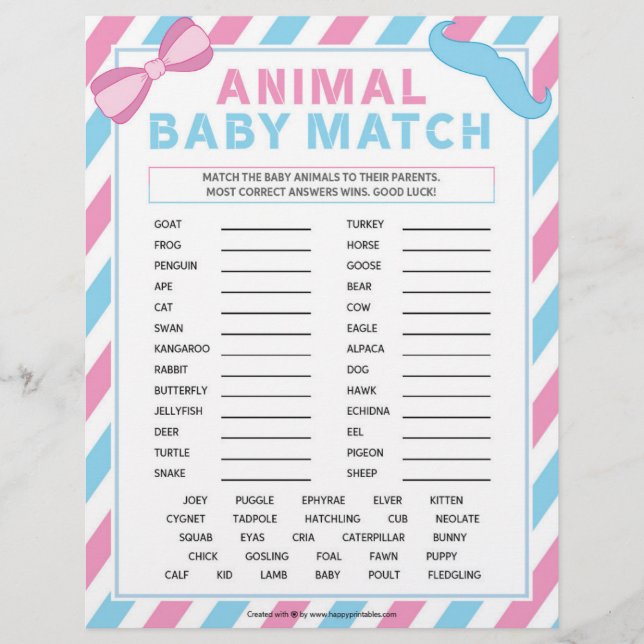 Animal Baby Match [Gender Surprise] Letterhead (Front)