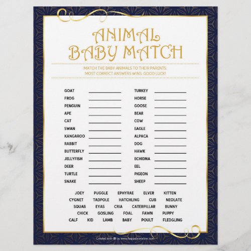 Animal Baby Match Golden Blue Letterhead
