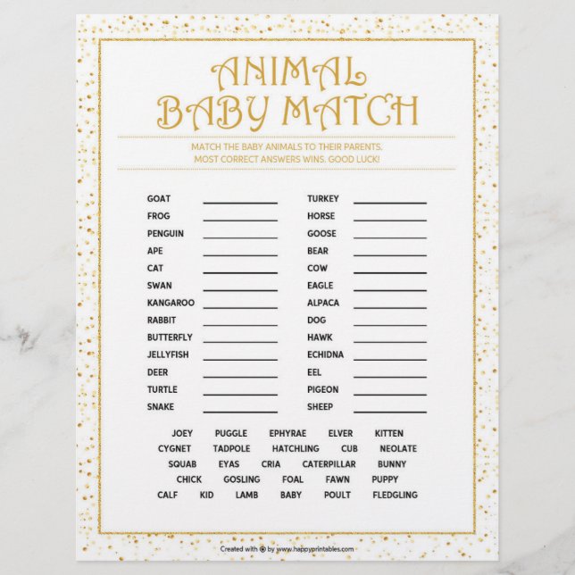 Animal Baby Match [Golden Sparkles] Letterhead (Front)
