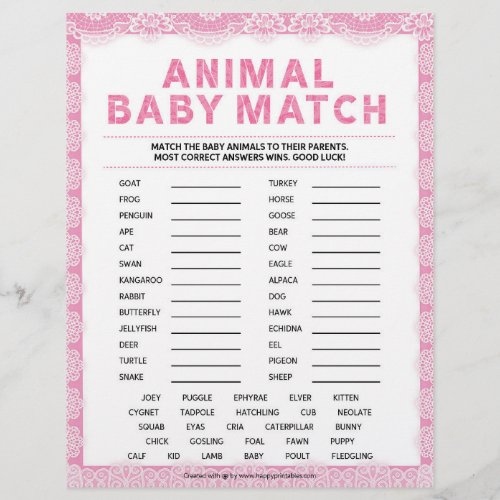 Animal Baby Match Luxury Lace Pink Letterhead