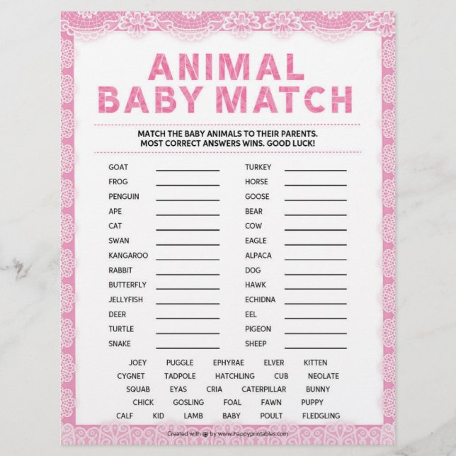 Animal Baby Match [Luxury Lace [Pink]] Letterhead (Front)