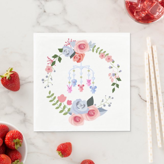Animal Baby Mobile Floral Baby Shower Napkins (Insitu)