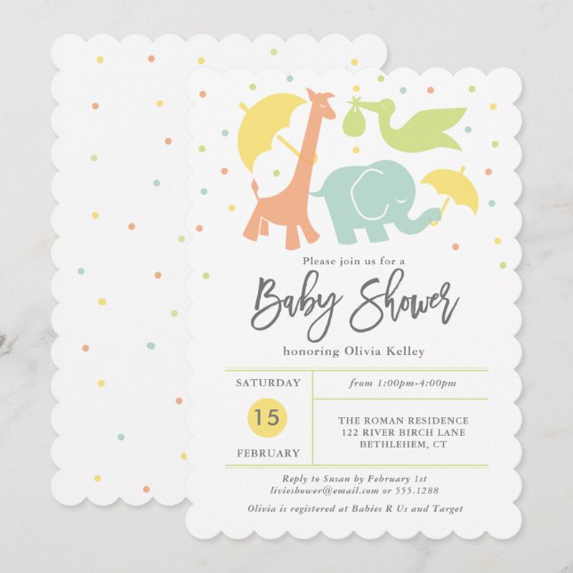 Animal Baby Shower, Gender Neutral Invitation (Front/Back)