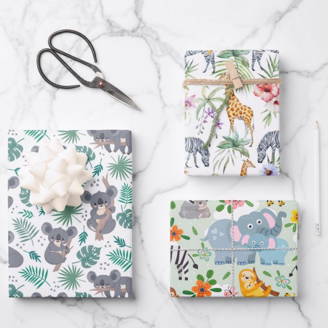 Animal Baby Shower Wrapping Paper Sheets (Front)