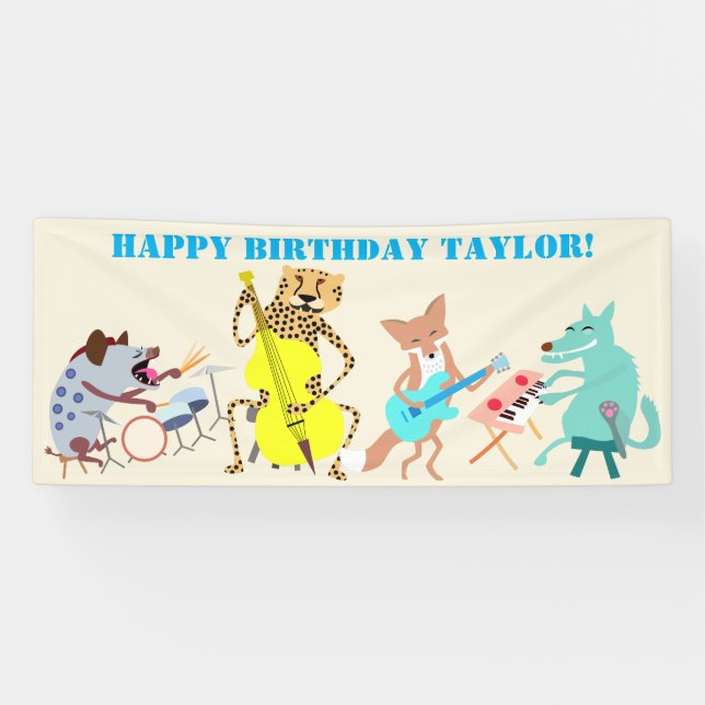 Animal Band of Musicians for Birthday Banner (Horizontal)