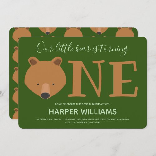 Animal Bear 1st Birthday Invitation