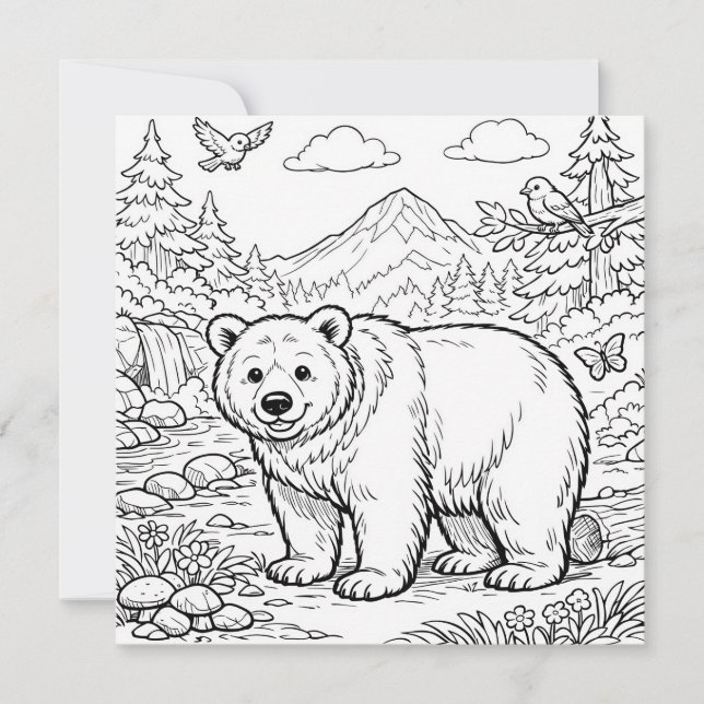 Animal Bear Black White Coloring Page (Front)