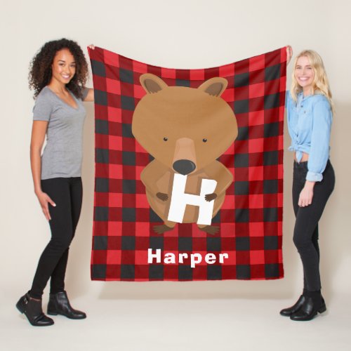 Animal Bear Kids Monogram Fleece Blanket