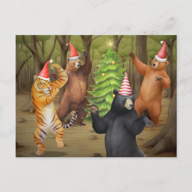 Animal Bear Tiger Christmas Party Holiday Postcard (Front)