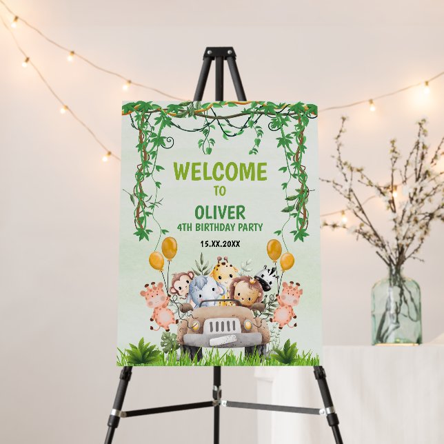 Animal Birthday 4th Welcome Safari Jungle Zoo  Foam Board (In Situ (Stand))