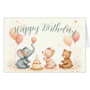 Animal Birthday Joy with Balloons Card