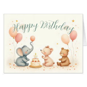 Animal Birthday Joy with Balloons Card
