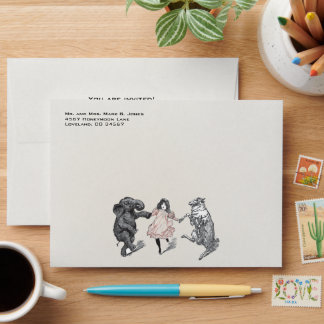 Animal Birthday Party Invitation Green Dot Border Envelope