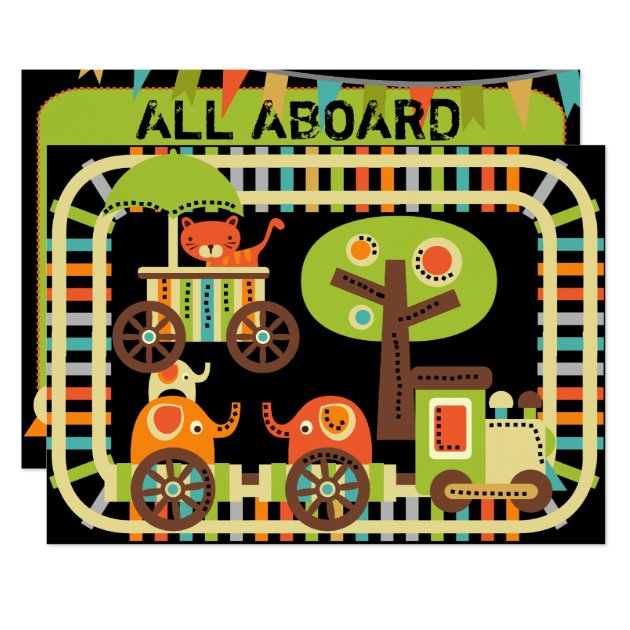 Animal Birthday Train Birthday Invitations