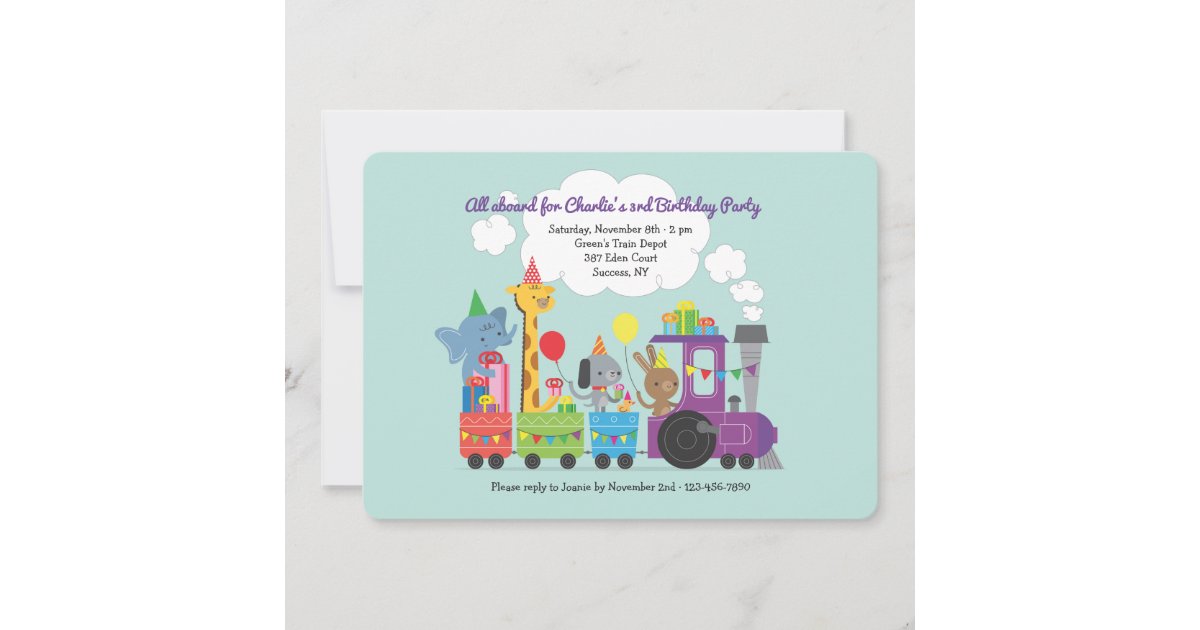 Animal Birthday Train Invitation | Zazzle