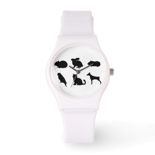 Animal Black Silhouettes Pet Caring Time Watch (Front)