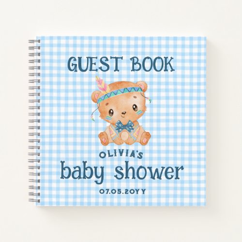 Animal Blue Gingham Boy Baby Shower Guest Book