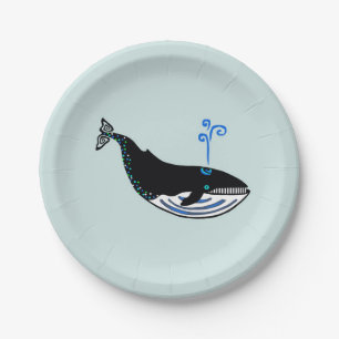 Animal -  Blue WHALE - Nature -Aqua party  Paper Plates