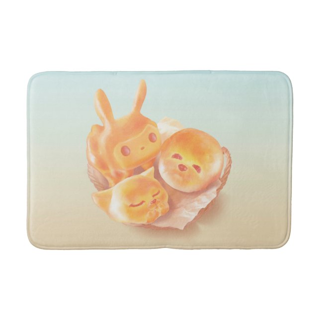 Animal Bread Basket: Smiling Bichon, Bunny & Cat Bath Mat (Front)