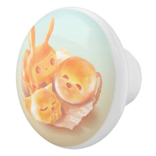 Animal Bread Basket: Smiling Bichon, Bunny & Cat Ceramic Knob